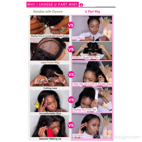 Fashion wholesale unprocessed 100% brazilian human Natural raw virgin  hair u-part Wigs for black women vendors